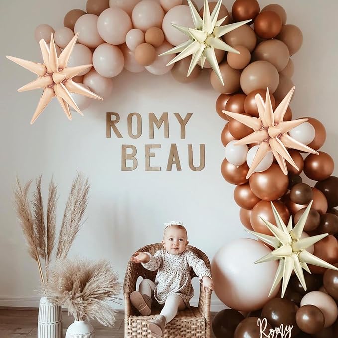 TONIFUL 8 Pcs Caramel Cream White Foil Balloons Large Star Balloons Explosion Star Mylar Balloons for Party Backdrop Christmas New Year Birthday Wedding Baby Shower Anniversary Photo Booth Supplies