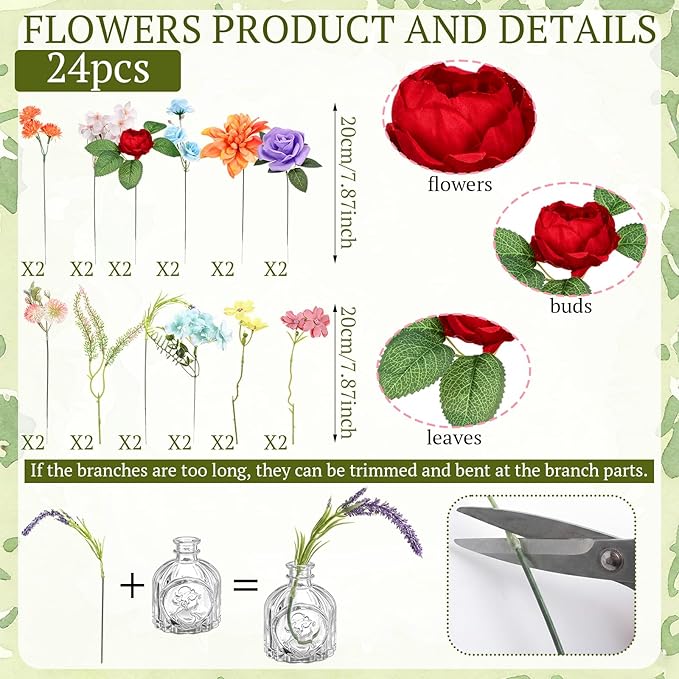 36 Pcs Artificial Flowers Table Centerpiece with Vases Spring Colorful Wildflower Centerpieces Silk Flower Arrangement for Wedding Baby Shower Table Centerpieces Party(Fresh Charm)
