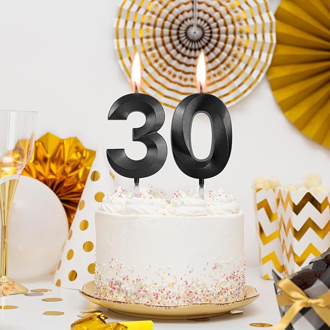 Number 40 Birthday Candles, 1.96 Inch Happy Birthday Cake Candles Cupcakes Topper Decoration for Birthday Party Wedding Anniversary Celebration Supplies (Black)