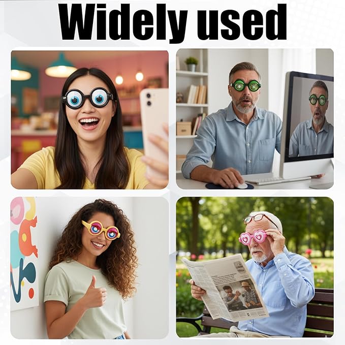 Funny Prop Glasses, Kinetic Crazy Eyes with Blinking Action for Party Entertainment and Prank Performances, Set of 4 Character Style Outfits Including Googly Eye Designs for Adult Event