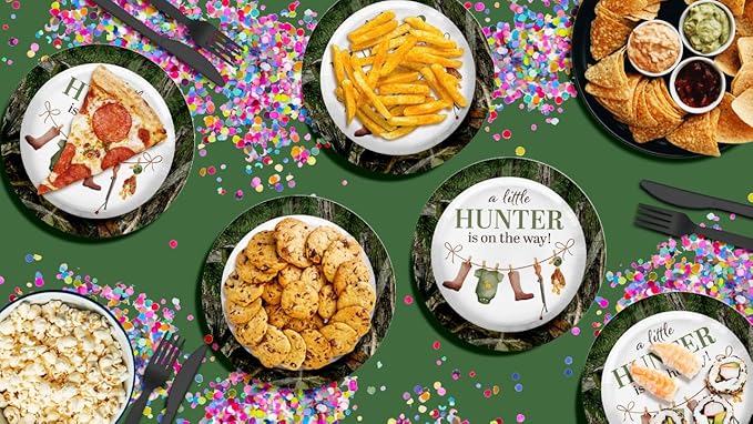 Birthday Galore Duck Hunter Baby Shower Gender Reveal – 32 Pieces Large 9" Round Disposable Paper Plates – Ideal for Vibrant, Bright Themes, Celebrations, Party Decorations, & For All Kinds of Events