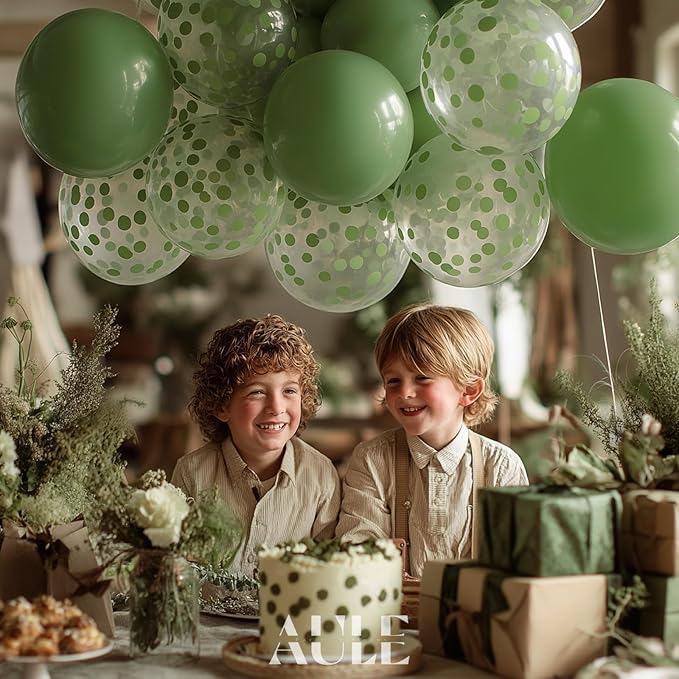 AULE Party Balloons Pack of 42-12in Sage Green Confetti Balloons & Sage Green Latex Balloons and 64ft Ribbons-12 Inches Balloons Decorations set