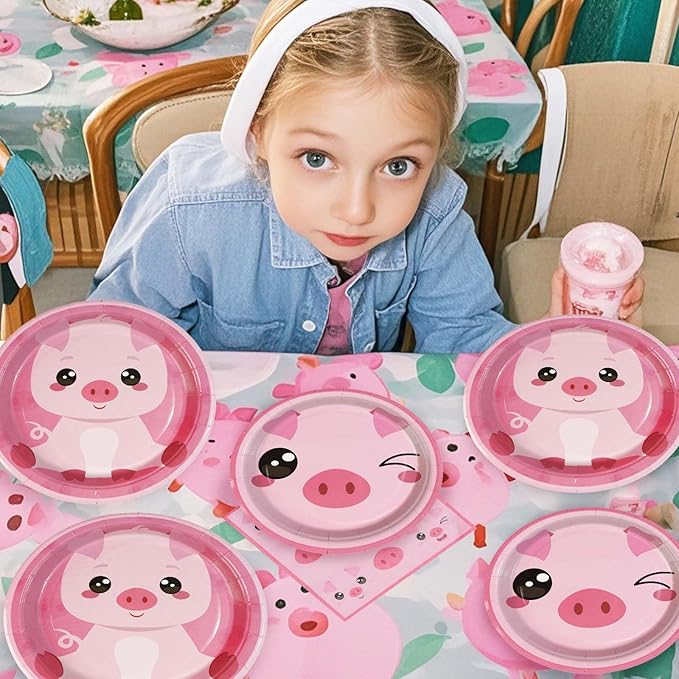 96 Pcs Pig Birthday Decorations 350 GSM Disposable Pink Pig Plates and Napkins Tableware Set Farm Animal Birthday Decorations Pig Party Supplies for Girls Piggy Theme Birthday Party Favor 24 Guests