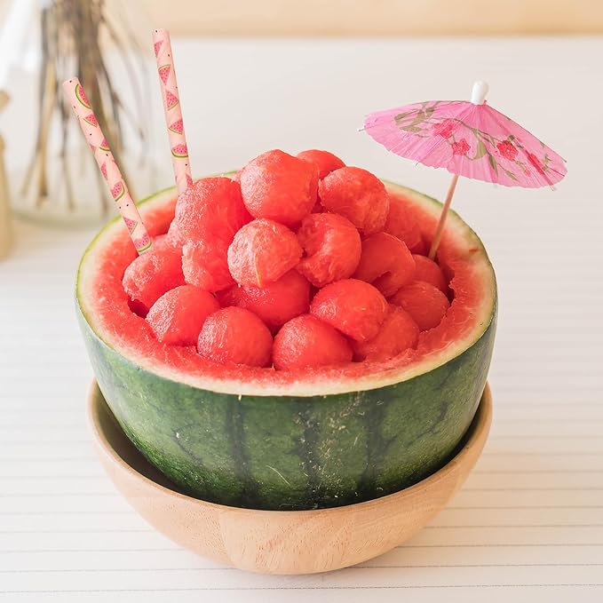 Whaline 200Pcs Watermelon Paper Straws Summer Fruit Drinking Straw Pink Red Watermelon Disposable Straw for One in A Melon Baby Shower Party Supplies