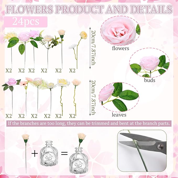 36 Pcs Artificial Flowers Table Centerpiece with Vases Spring Colorful Wildflower Centerpieces Silk Flower Arrangement for Wedding Baby Shower Table Centerpieces Party(Warm Tone)