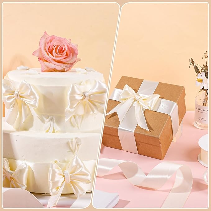 woric Ivory Satin Ribbon 1 1/2 Inch 60 Yards Cream Ribbon Gift Bows for Gift Wrapping Wedding Decor Flower Bouquet Bridal Shower Hair Bows Crafts Home Decor
