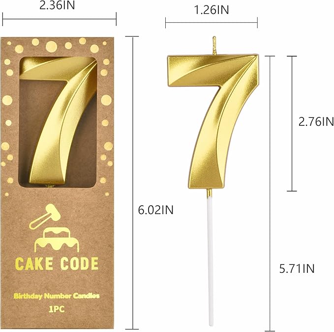 2.76 Inch Diamond Gold 7 Number Birthday Candles, Gold & Cake Number Candles, Party Celebration