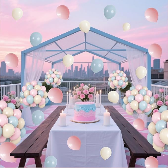 Pink and Blue Balloons Gender Reveal Boy or Girl 12inch Pastel Light Pink Slate Blue Beige White Sand Balloons Birthday Party Decorations Pale Aqua Latex Helium Balloon for Arch Baby Shower Decor