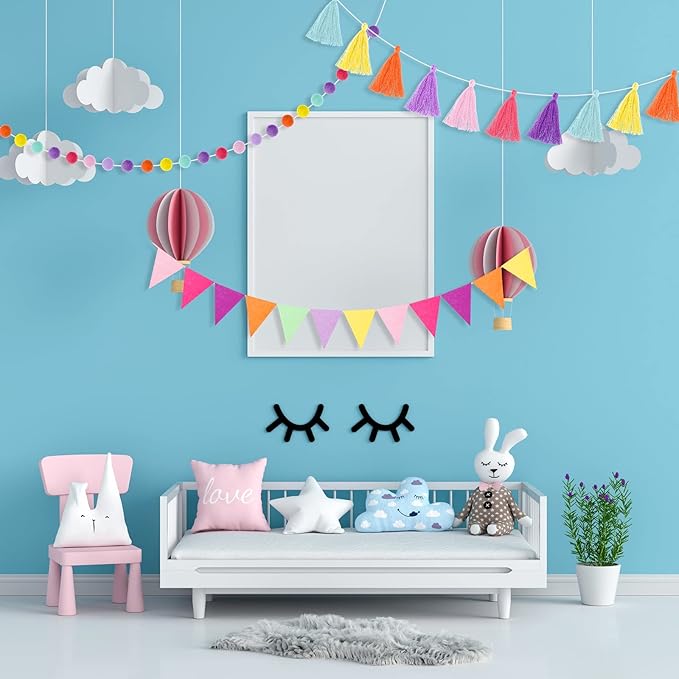 Irenare 9.8 ft Pom Pom Garland Felt Rainbow Garland 2026 Graduation Party Decoration Colorful Pennant Tassel Banner Back to School Birthday Triangle Banner for Classroom School Mantel(Candy Color)