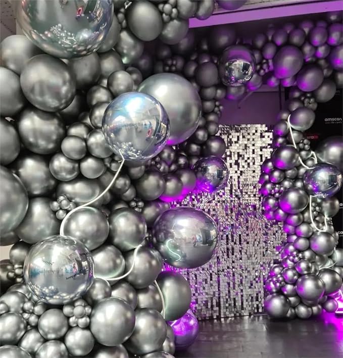 Metallic Silver Balloons, 50 Pcs 12 Inch Silver Chrome Latex Balloons for Balloon Garland or Arch as Wedding, Birthday, Disco Party Balloons Decorations