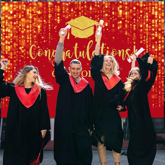 Mocsicka Class of 2026 Backdrop Red Gold Glitter Bokeh Graduation Party Background 2026 Congrats Grad Prom Party Cake Table Decoration Photo Booth Props (7x5ft)