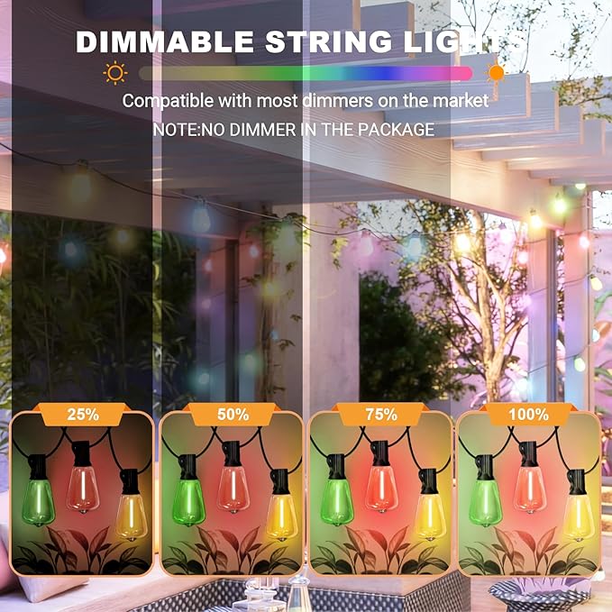 LAMPHOME 4-Pack 26FT ST38 Outdoor String Lights, Multicolor Shatterproof Edison LED Patio Lights, Connectable Waterproof Hanging Lights for Easter, Outside Bistro, Patio & Party Decorations