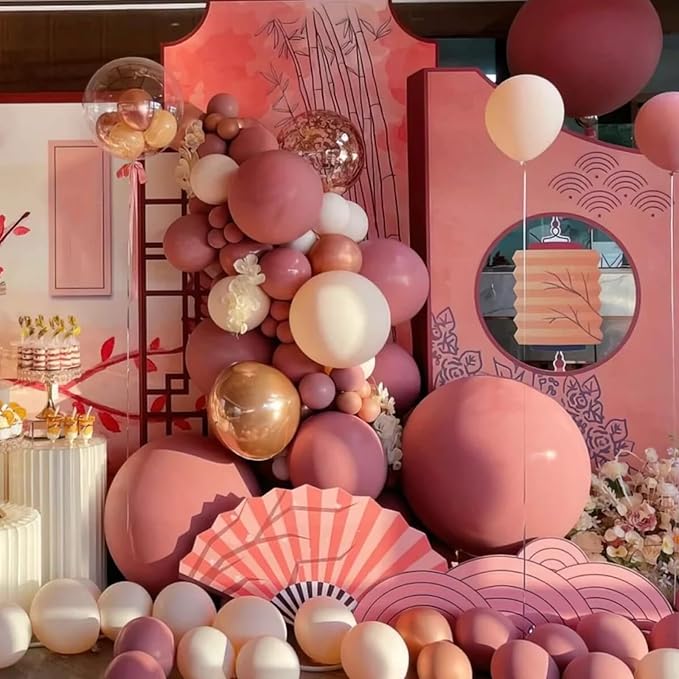 Voircoloria 130pcs Retro Pink Balloons Different Sizes 18" 12" 10" 5" Blush Pink Latex Balloon Garland Arch Kit for Birthday Baby Shower Valentine's Day Wedding Anniversary Party Decorations