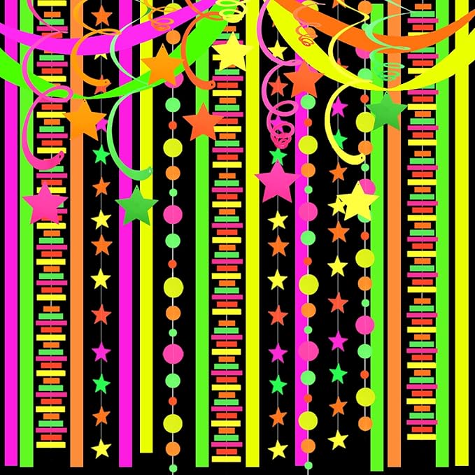 530feet UV Paper Neon Garland Neon Streamers Glow in The Dark Glow Party Supplies and Decorations Glow in The Dark Streamers Blacklight Reactive Fluorescent Black Light Neon Party Supply for Birthday