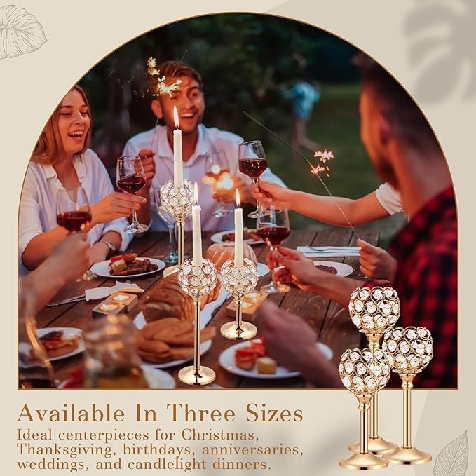 Mimorou 6 Pack Crystal Candle Holders Gold or Silver Candle Holders Bulk Tealight Candlestick Crystal Candelabras for Wedding Party Valentine Christmas Dining Table Centerpieces Decoration (Gold)