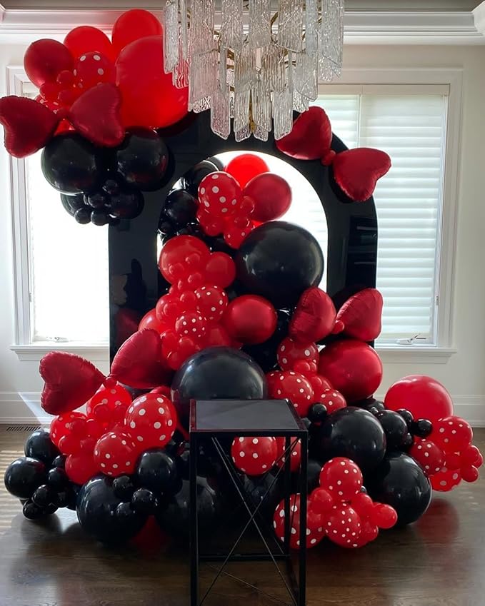 Red and Black Balloons Garland Arch Kit with Stars 200Pcs - 5 10 12 18 22inch Balloon and Confetti Balloons for 2025 Graduation Birthday Anniversary BBQ Casino New Year Prom Party Decorations
