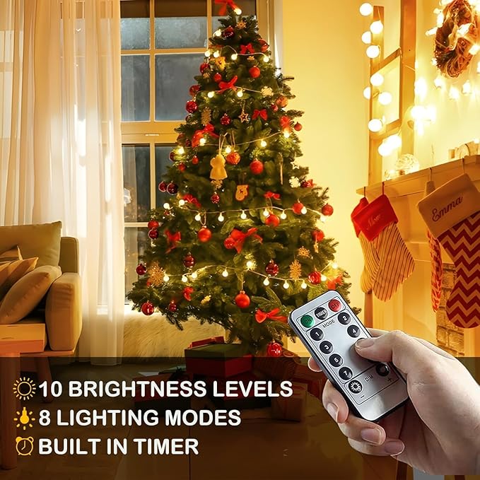 Globe String Lights 65.6 Ft. 160LEDs 8 Modes with Remote,USB Fairy Lights Plug in,Waterproof LED String Lights for Indoor Outdoor Bedroom Party Wedding Garden Christmas Tree Decor,Warm White