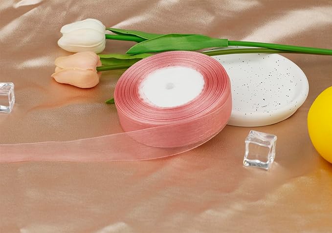 1 Inch 50 Yards Sheer Organza Ribbon Chiffon Ribbon for Gift Wrapping Wedding Bouquet Crafts (Dusty Rose)