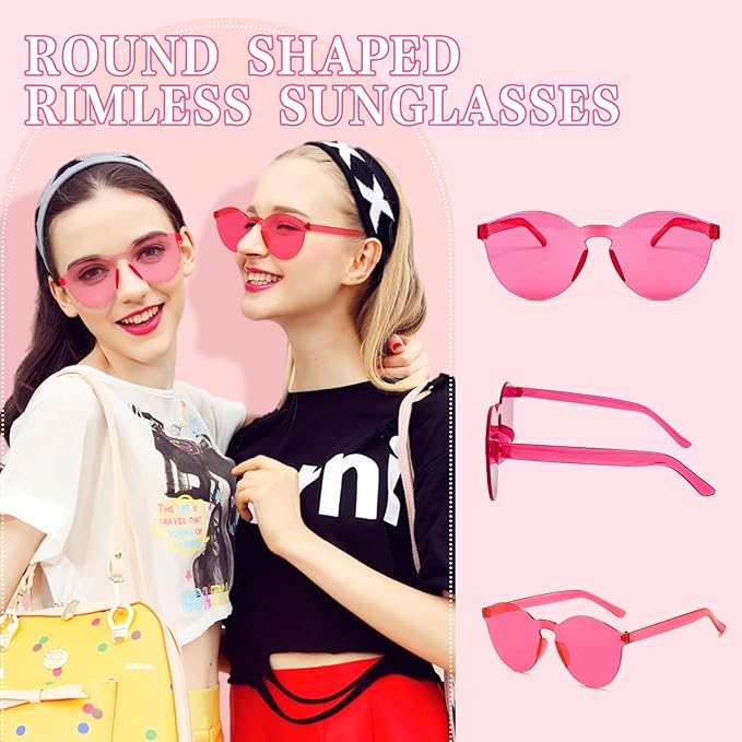 SUNOVELTIES 18/40 Pack Round Shaped Rimless Sunglasses Transparent Candy Color Party Glasses Colored Eyewear for Women