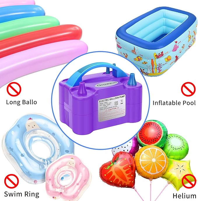 Growsun Electric Balloon Pump Air Inflator Portable Automatic Dual Nozzle Balloon Blower 110V 600W for Birthday Baby Shower Balloons Party Decorations