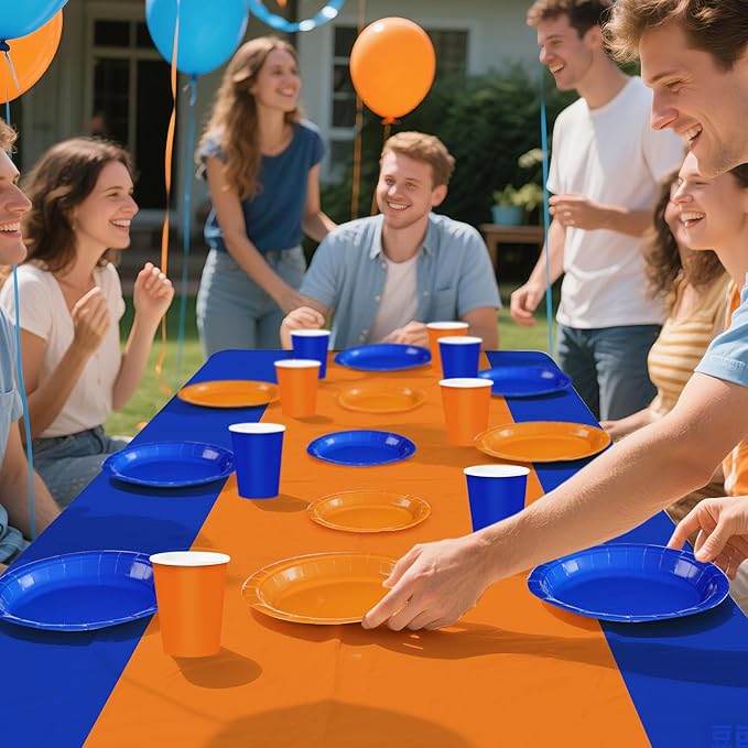 170Pcs Orange and Blue Birthday Party Supplies Blue and Orange Plates and Napkins Cups Forks Tablecloth Dart War Tableware Sets for Boys Baby Shower Fiesta Congrats Graduation Party Favors Serves 24