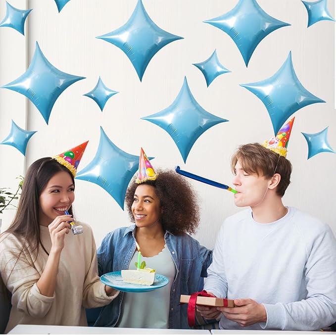 TONIFUL 30Pcs 26In&10In Star Balloons Large Blue Four Pointed Star Shape Foil Balloons Mini Star Mylar Balloons for Birthday Wedding Baby Shower Anniversary Engagement Party Decorations Supplies