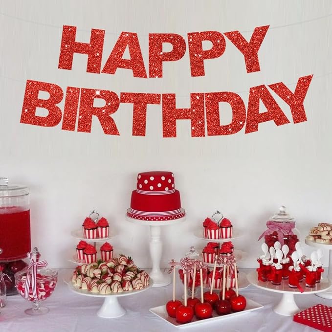 BEISHIDA Happy Birthday Banner - Pre-Strung No DIY Birthday Decorations - Happy Birthday Sign - Birthday Banner for Women, Kids - Backdrop Red