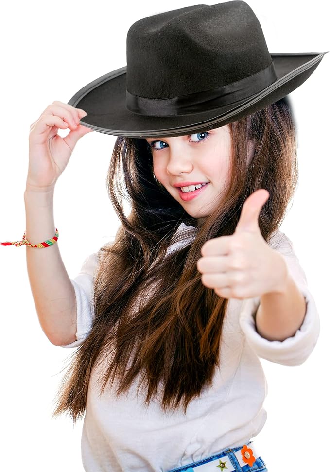 4 Pack Kids Cowboy Hat Felt Western Cowboy Hat Wide Brim Cowgirl Hat for Boys Girls Cosplay Party Costume Accessory