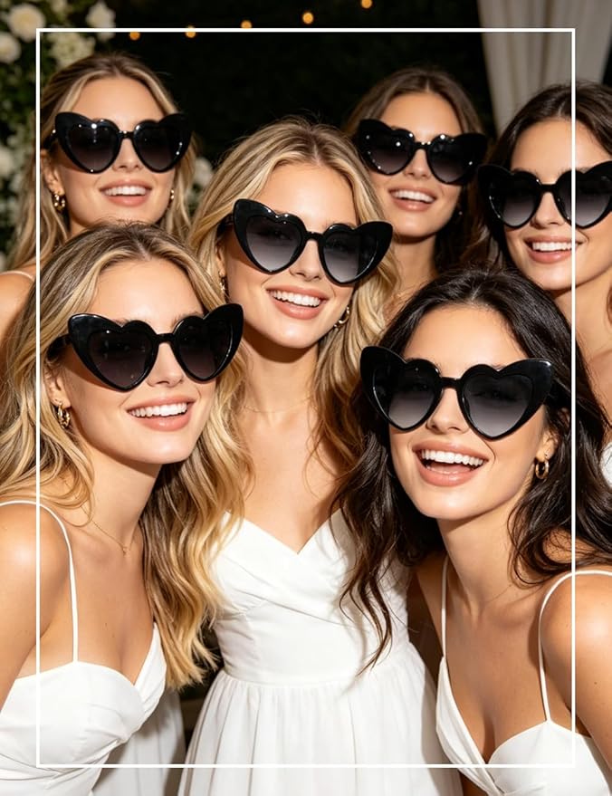 8 Pack Heart Sunglasses Vintage Cat Eye Heart Glasses Retro Bachelorette Bride Sunglasses Bulk for Women