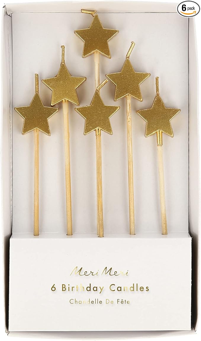 Meri Meri Star Birthday Candles for Cake (Pack of 6), Unscented, Fun Birthday Candles