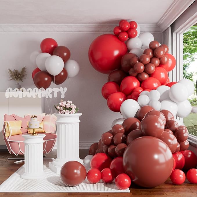Red and White Balloons Garland Arch Kit Different Sizes Pack 150Pc 18Inch 10Inch 5Inch Latex Ruby Red White Balloon for Birthday Wedding Valentines Day Mothers Day Anniversary Decorations