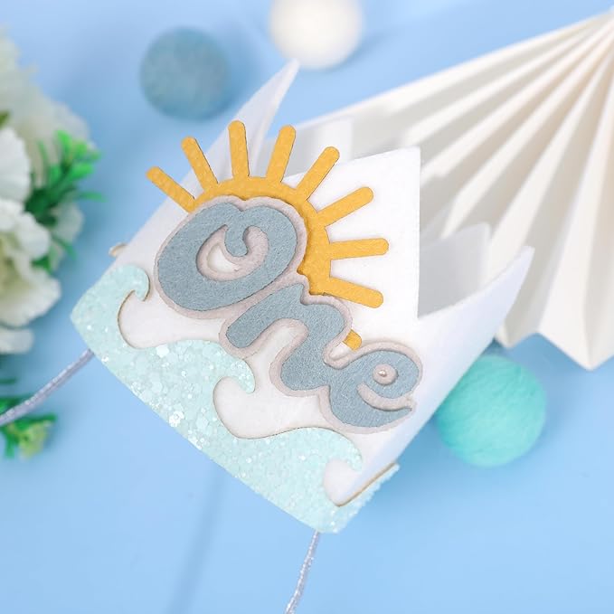 Summer 1st Birthday Decorations - Wave One Birthday Crown,Baby Beach Surfing Party Crown,The Big One Wave Cake Smash Photo Props,Summer Sun First Birthday Hat Outfit