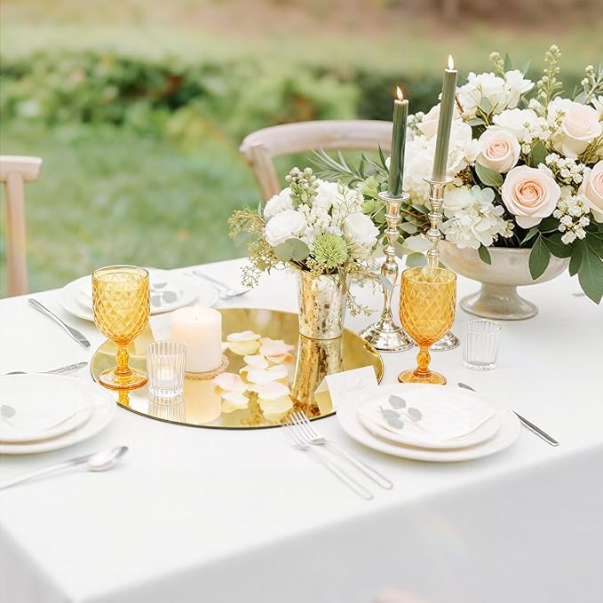 24PCS Gold Round Mirror Plates for Centerpieces, 8" Flat Gold Circle Mirror Trays for Tables, Decorative Candle Plates Mirror Base for Wedding Table Decor, Anniversary Party Event Home Decorations