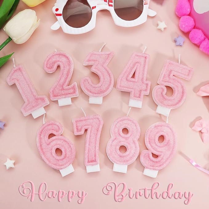 Pink Birthday Candles - Number 7 Candle for 7th Birthday Decorations for Girls, Pink Cake Decorations Sweet Birthday Decorations Girl