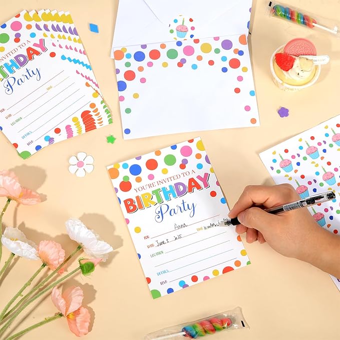 QOUBAI 30 Packs Party Invitations for Birthday Party Invite Cards with Envelopes Label Stickers for Decorations Supplies Shower Retirement Party Favors(Confetti)