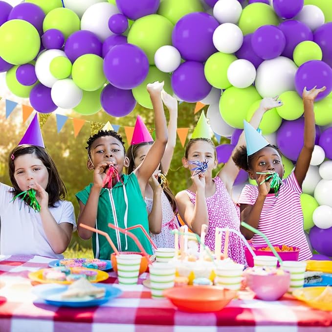 Purple Lime Green White Balloon Arch Garland Kit - Lime Green and Purple Balloons White Balloons for Birthday Baby Shower Graduations Wedding Party Decorations