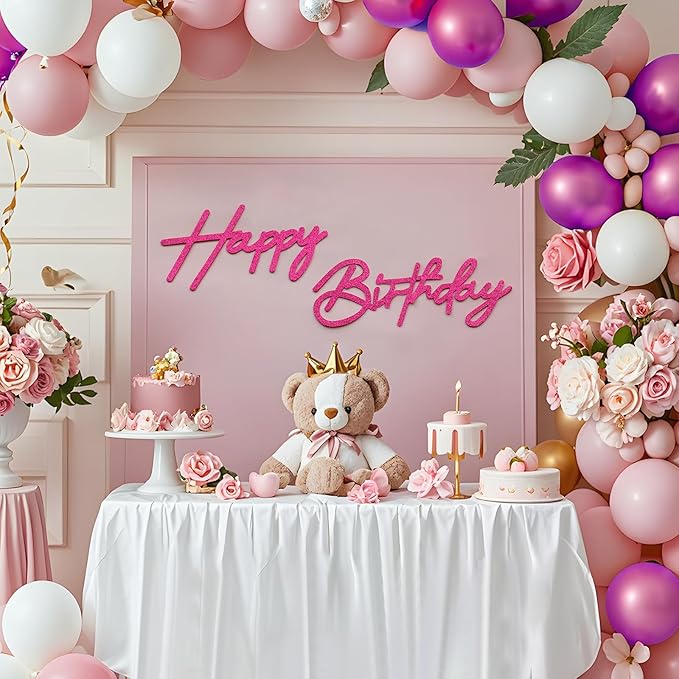 Glitter Hot Pink Happy Birthday Sign for Arch Backdrop - Felt Happy Birthday Letters for Balloon Arch Removable Reusable Large Signs for Boys Girls Women Party Wall Decor