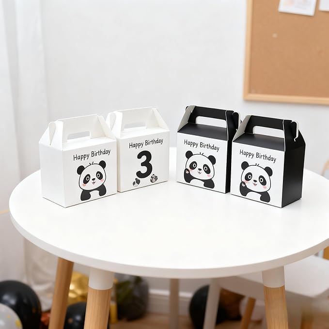 XAGLVV 12-Pack Black Party Favor Treat Boxes (7 x 3.5 x 6.6 Inch) Gable Paper Snack Boxes with Handles& Goodie Gift Bags for Kids Birthday, Wedding, Baby Shower.