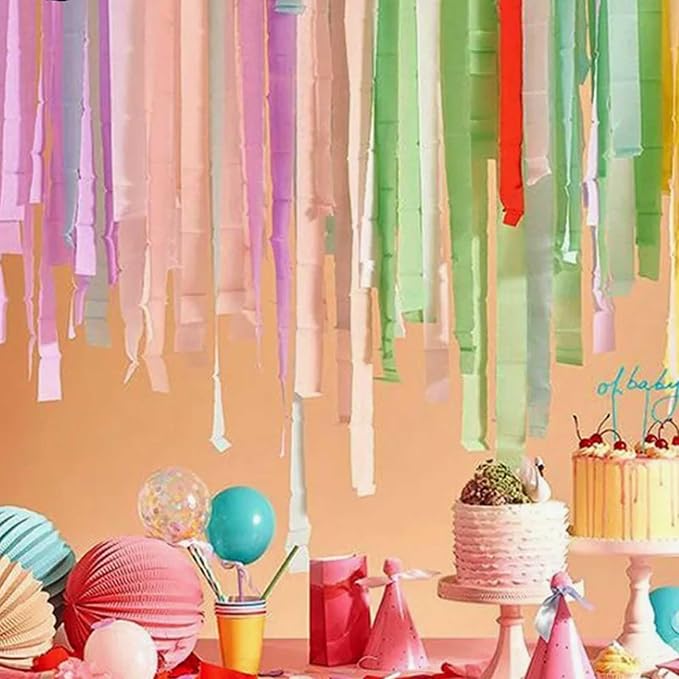 GAKA Pink Crepe Paper Streamers 1.8 Inch Wide 82 Feet Per Roll,6 Rolls 3 Color,Party Streamers for Wedding Birthday Party Decorations