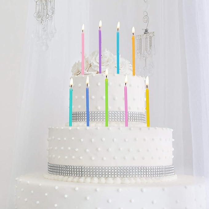 by Tugba Aydan - Rainbow Birthday Candles - 24 Count Long Thin Rainbow Birthday Candles for Cake, Metallic Cake Candle for Birthday, Party Candles