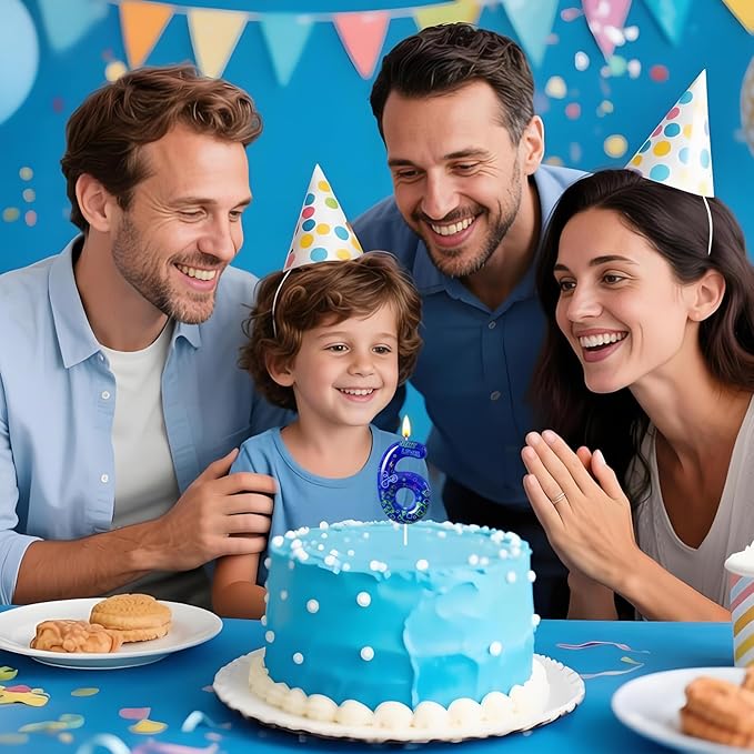 Number 6 Birthday Candle for Cake – Blue Gaming Theme Number Candle with “Next Level” Design, Video Game Style Cake Topper for Anniversary & Celebration