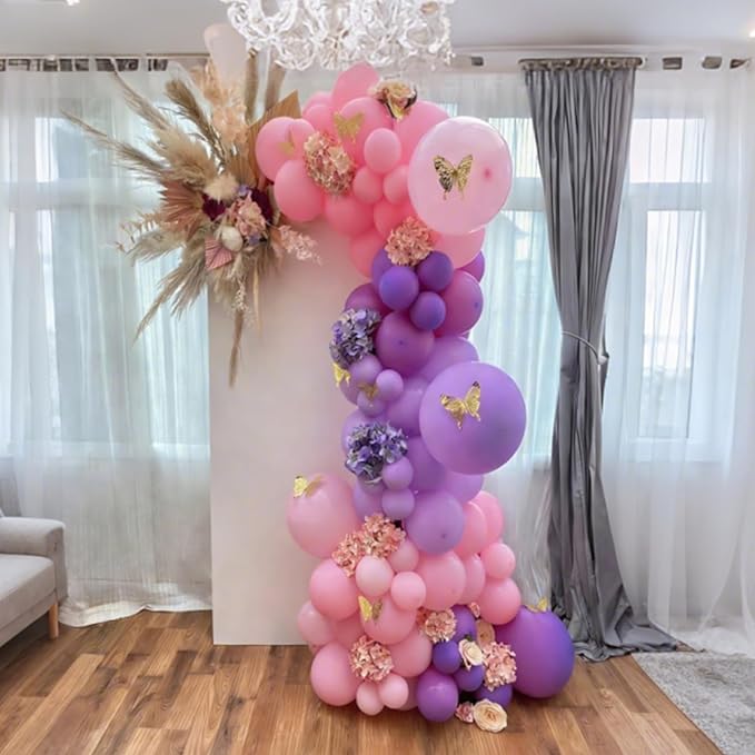 Pink and Purple Balloons Garland Arch Kit, Metallic Pink and Purple Latex Balloons for Girl Women Birthday Bridal Baby Shower Party Decoration