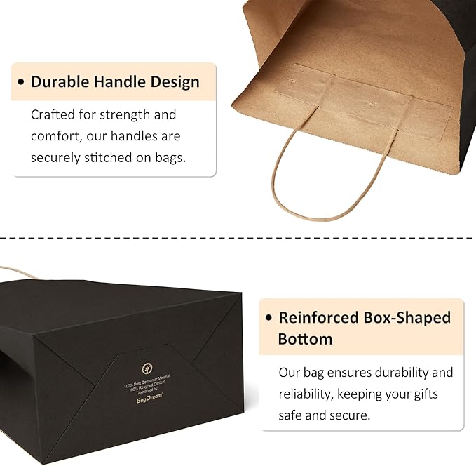 BagDream Kraft Paper Bags 25Pcs 5.25x3x8 Inches Small Paper Gift Bags with Handles Bulk for Party Favor, Retail, Merchandise, Black Gift Sacks