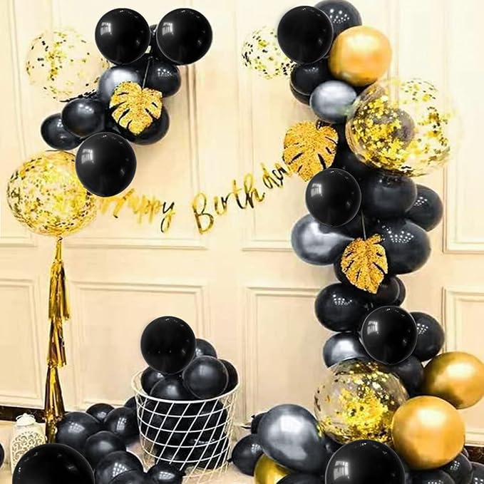 110pcs Black Balloon 12 inch, Black Latex Balloons for Birthday Party Baby Shower Wedding(with 2 Ribbons).