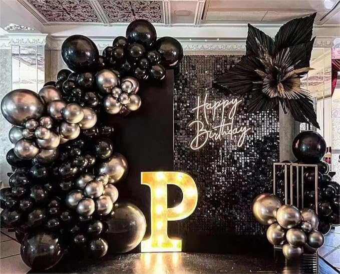 MEBAY Black Silver Balloons Garland Arch Kit, 146Pcs Latex Balloons Different Sizes 18 12 10 5 Inch for Party Decorations, Wedding Backdrop, Birthday, Graduation