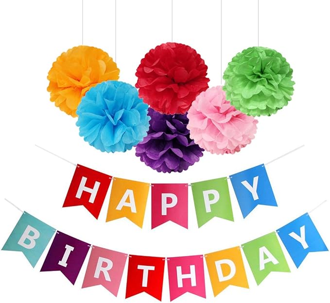 Fecedy Colorful Happy Birthday Banner Bunting Pre-Strung No DIY for Birthday Party Decorations (Multi)