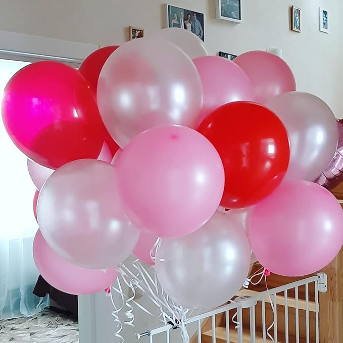 Paready Hot Pink Balloons Set, 60 Pcs 12 Inch Hot Pink Latex Balloons, Pink Confetti Balloon Hot Magenta Party Balloons for Birthday Wedding Baby Shower Princess Valentine's Party Decorations