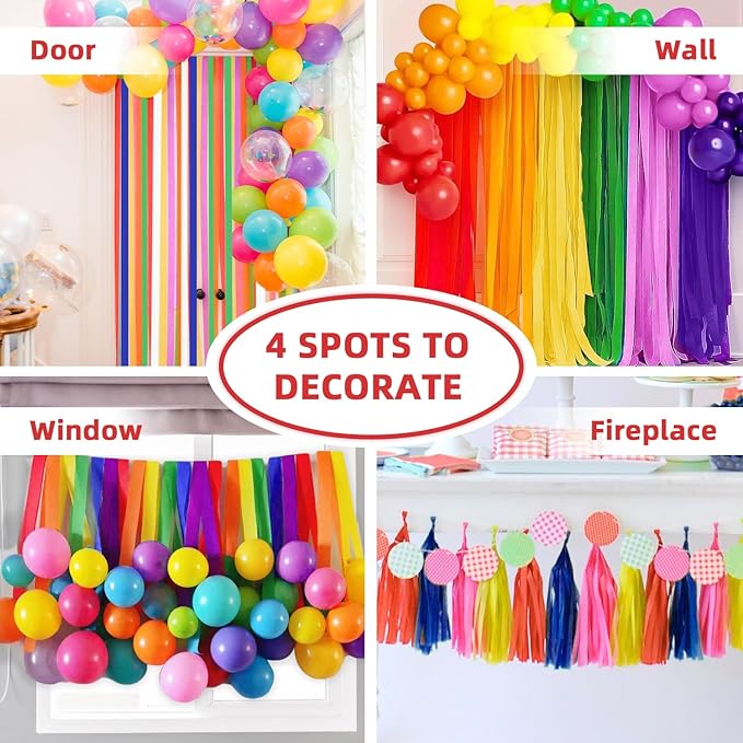 PIGETALE 6 Rolls Rainbow Party Streamers Crepe Paper, Rainbow Party Decorations for Christmas Birthday Wedding Bachelorette Bridal Baby Shower Pride Party Candyland Backdrop DIY Supplies Art Crafts