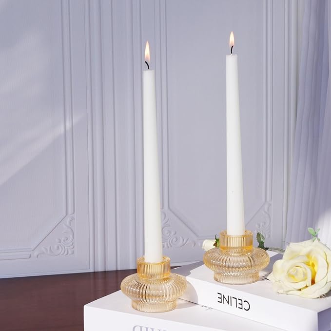 VOHO 12pcs Champagne Gold Candlestick Holders for Fall Table Centerpieces, Gold Candle Holders for Tealight Taper Candles, Vintage Ribbed Taper Candle Holders for Thanksgiving Christmas Holiday Decor