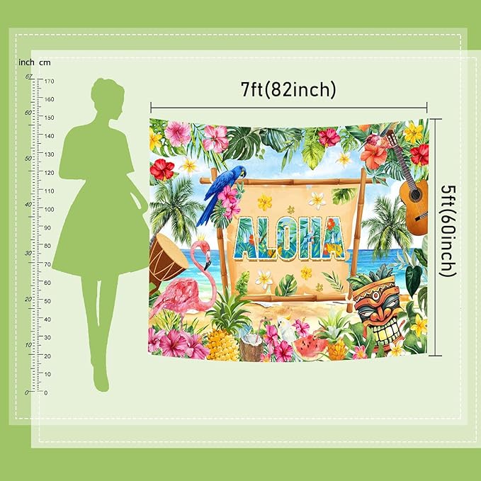 Mocsicka Hawaiian Aloha Party Backdrop Tropical Hawaiian Summer Luau Beach Party Decorations Extra Large for Birthday Mucial Party Baby Shower Photography Background (Greenery, 6x4ft(72''x48''))